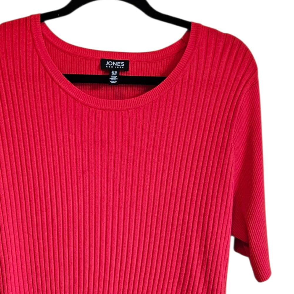 Jones New York Red Ribbed Short Sleeve Sweater Top Size 2X - Picture 2 of 5